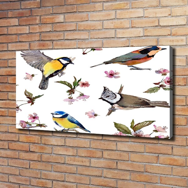 Canvas wall art Birds cherry flowers