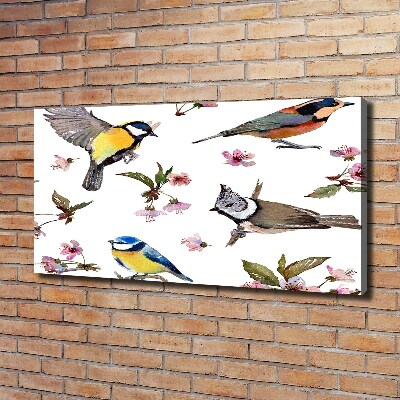 Canvas wall art Birds cherry flowers