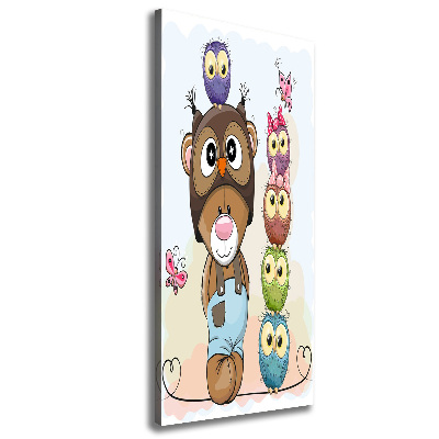 Wall art canvas large Bear and owls