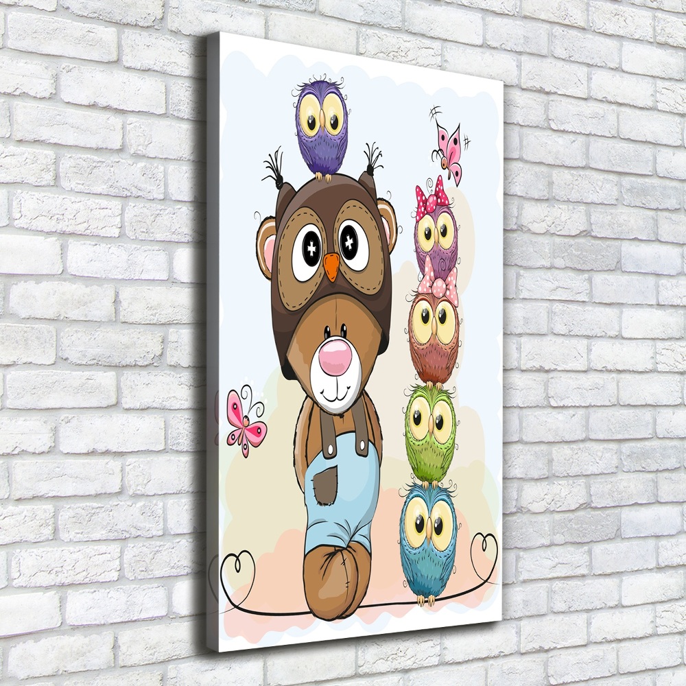 Wall art canvas large Bear and owls