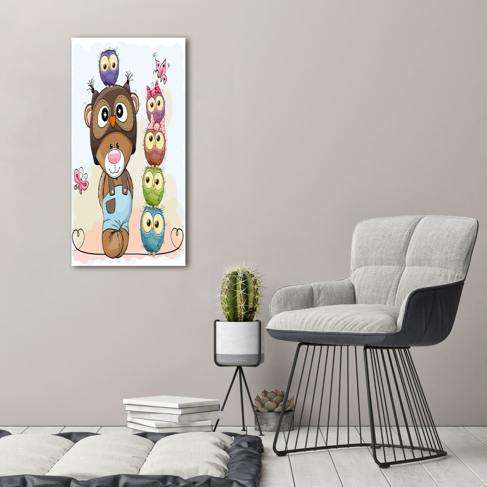 Wall art canvas large Bear and owls