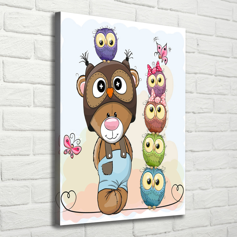 Wall art canvas large Bear and owls