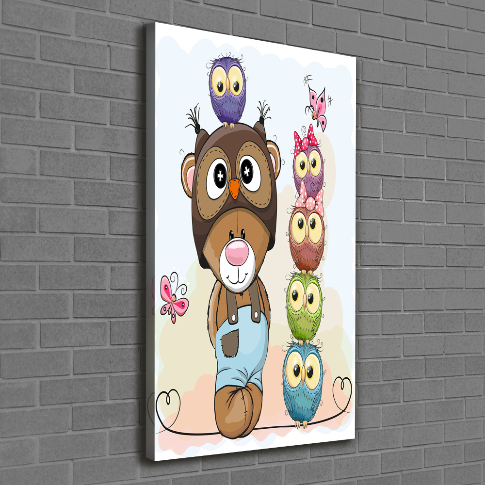 Wall art canvas large Bear and owls