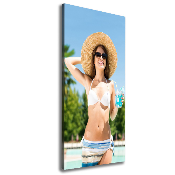 Wall art canvas large A woman over the pool