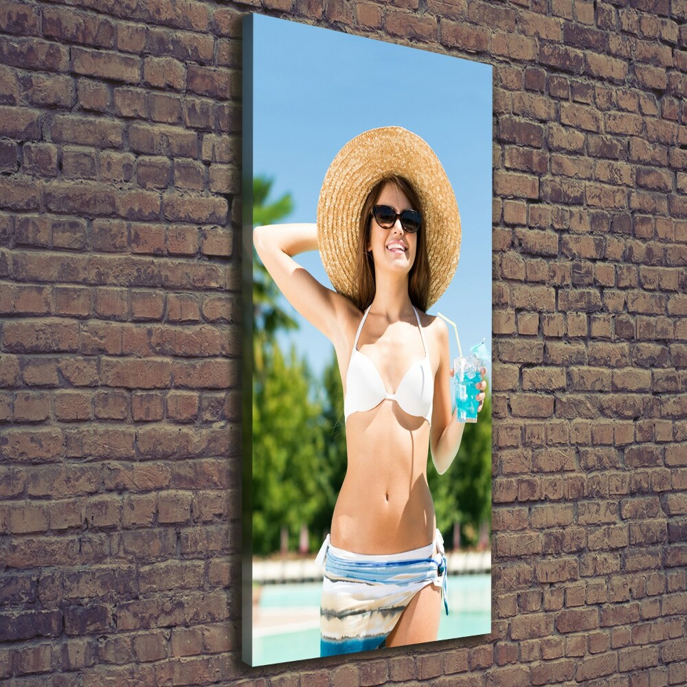 Wall art canvas large A woman over the pool