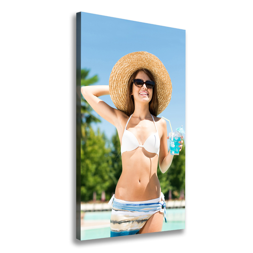 Wall art canvas large A woman over the pool