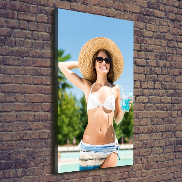 Wall art canvas large A woman over the pool