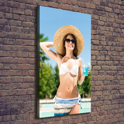 Wall art canvas large A woman over the pool