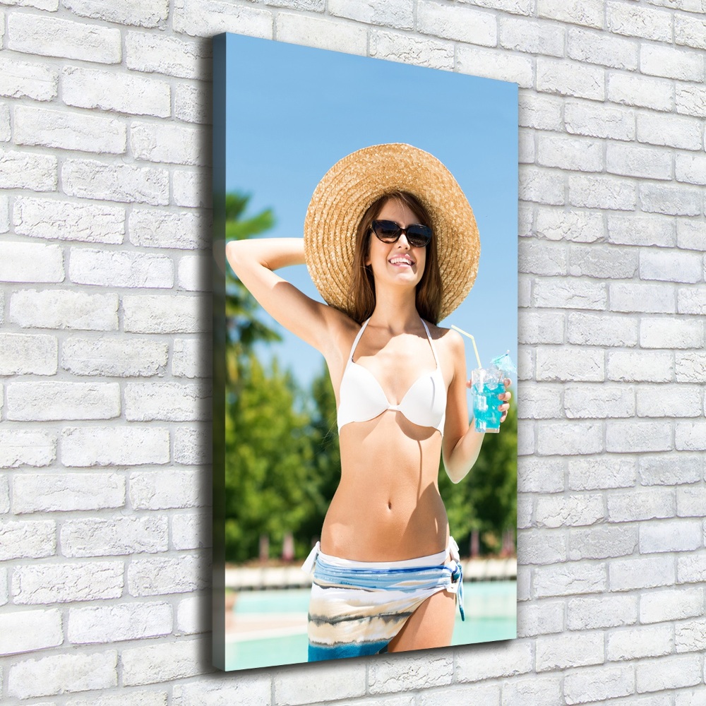 Wall art canvas large A woman over the pool