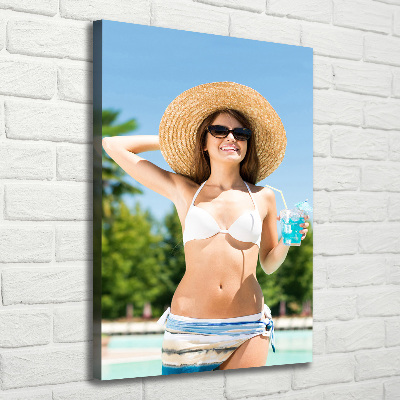 Wall art canvas large A woman over the pool