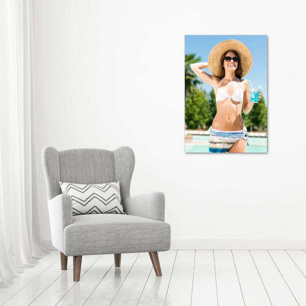 Wall art canvas large A woman over the pool