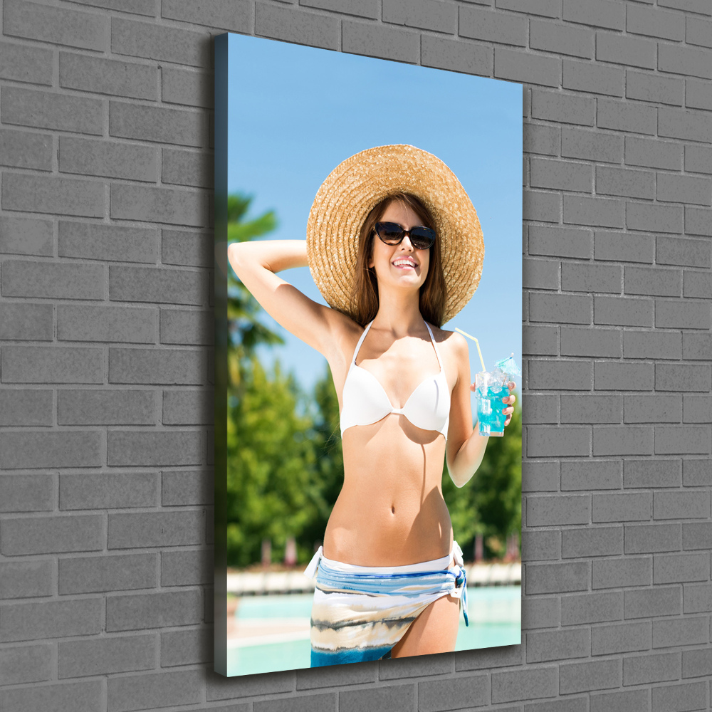 Wall art canvas large A woman over the pool