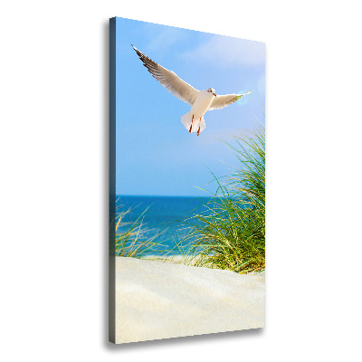 Canvas wall art Seagull over the dunes