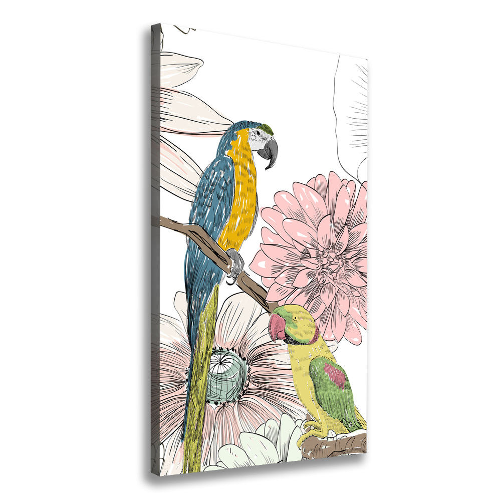 Picture canvas print Parrots and flowers