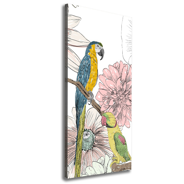 Picture canvas print Parrots and flowers