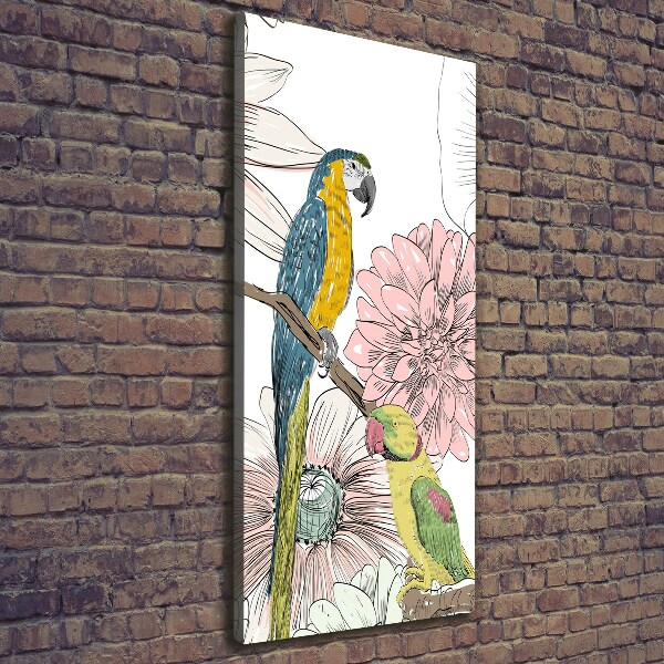 Picture canvas print Parrots and flowers