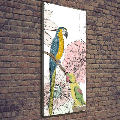 Picture canvas print Parrots and flowers