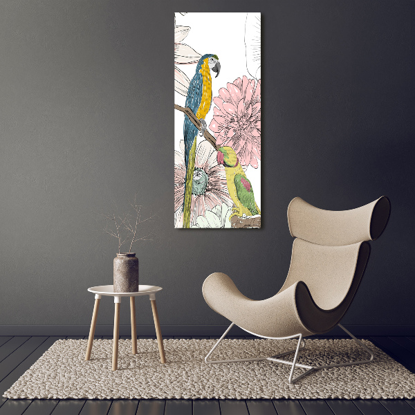 Picture canvas print Parrots and flowers