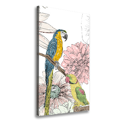 Picture canvas print Parrots and flowers