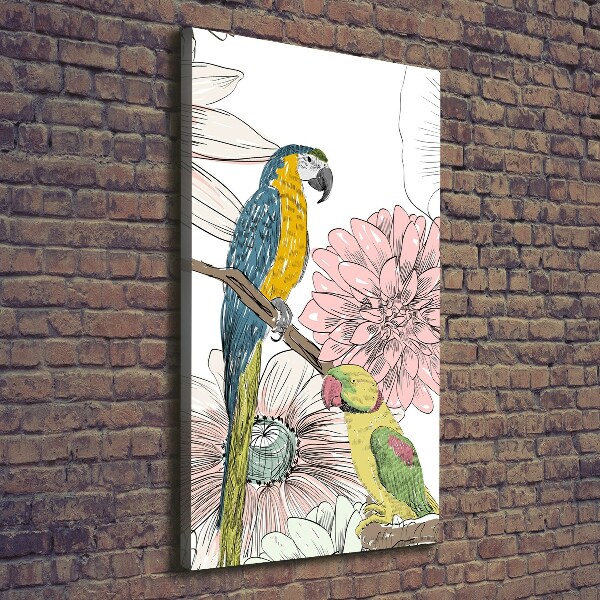 Picture canvas print Parrots and flowers