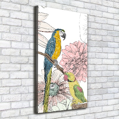 Picture canvas print Parrots and flowers