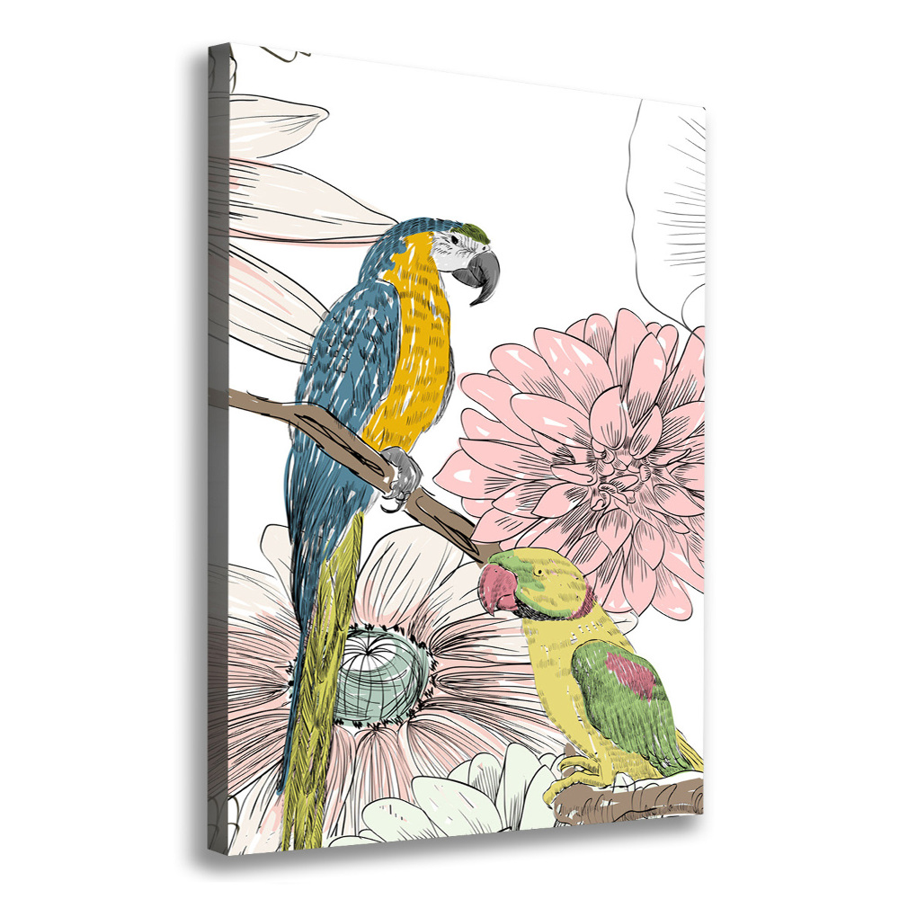 Picture canvas print Parrots and flowers