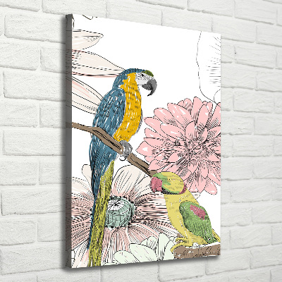 Picture canvas print Parrots and flowers