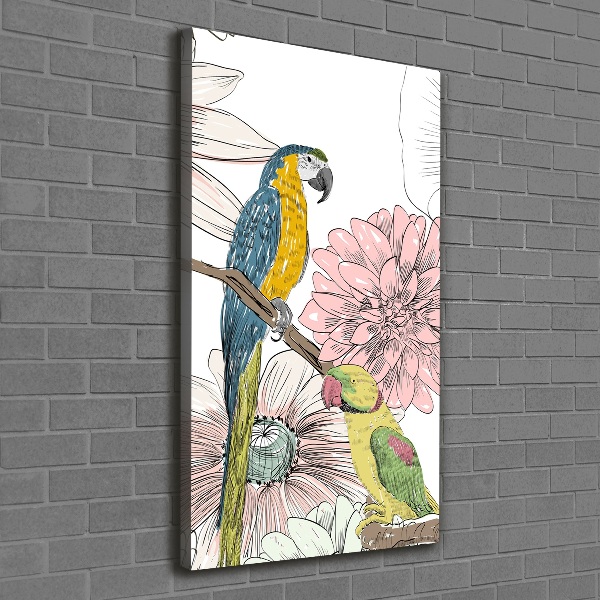 Picture canvas print Parrots and flowers