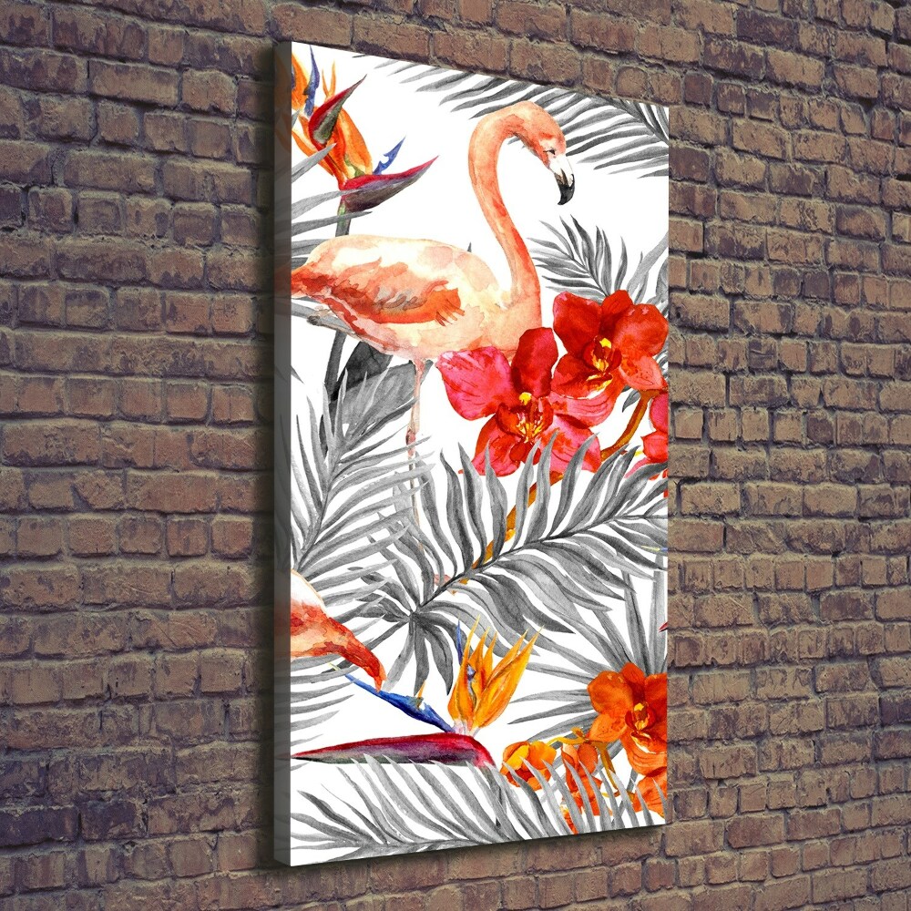 Picture canvas print Flamingos and flowers