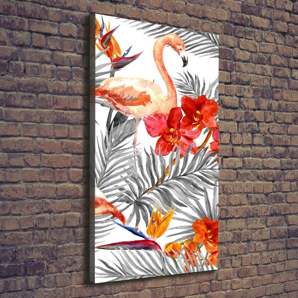 Picture canvas print Flamingos and flowers