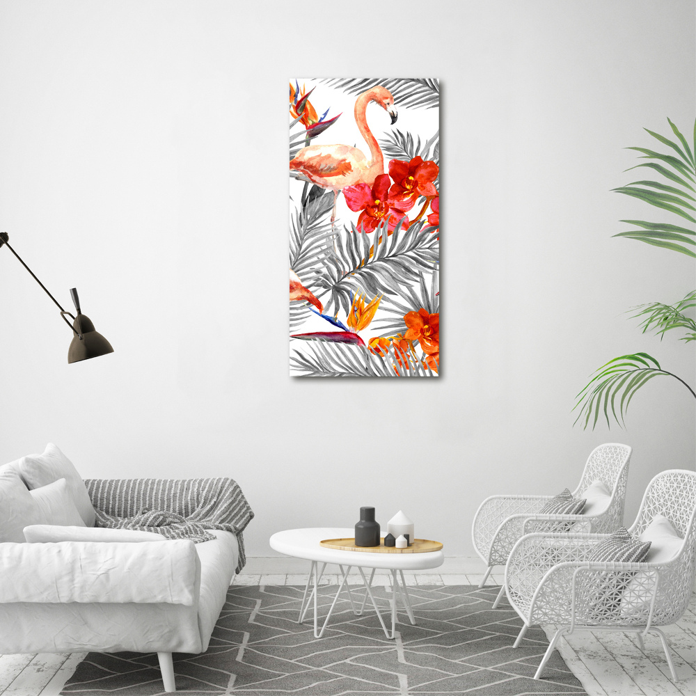 Picture canvas print Flamingos and flowers