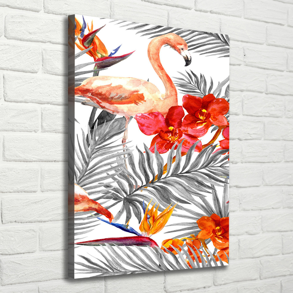 Picture canvas print Flamingos and flowers