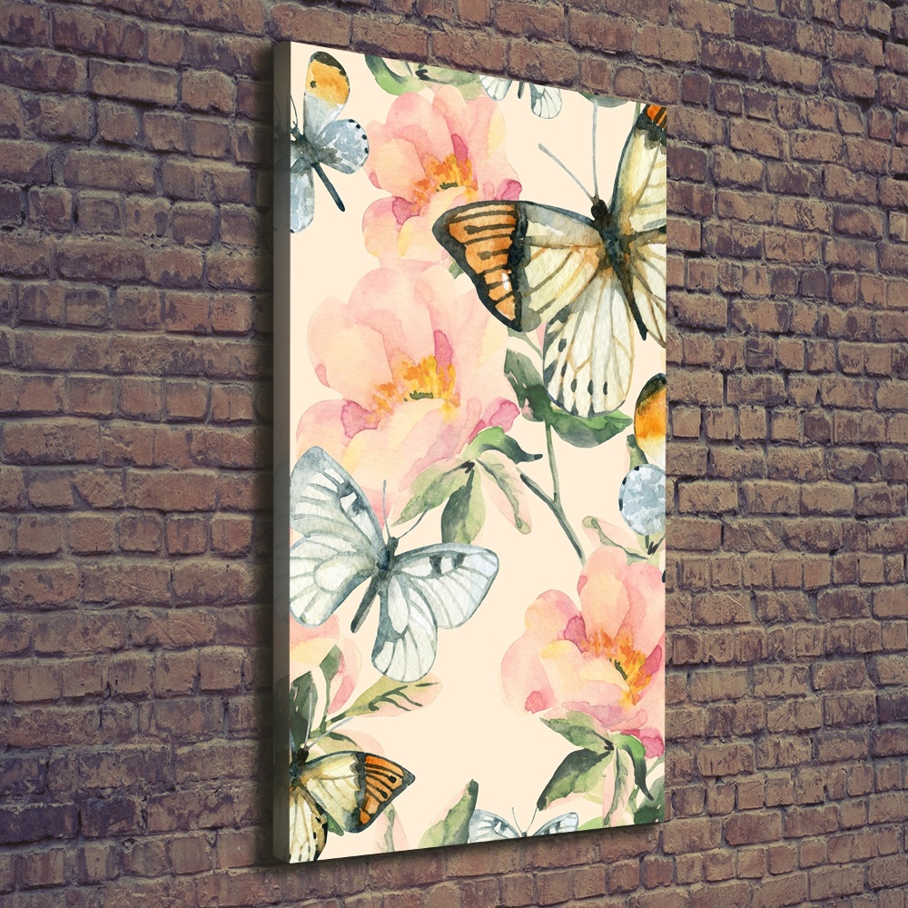 Picture canvas print Roses and butterflies