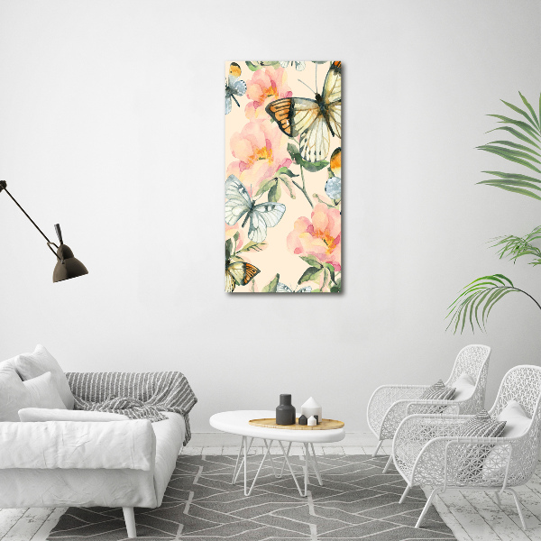 Picture canvas print Roses and butterflies