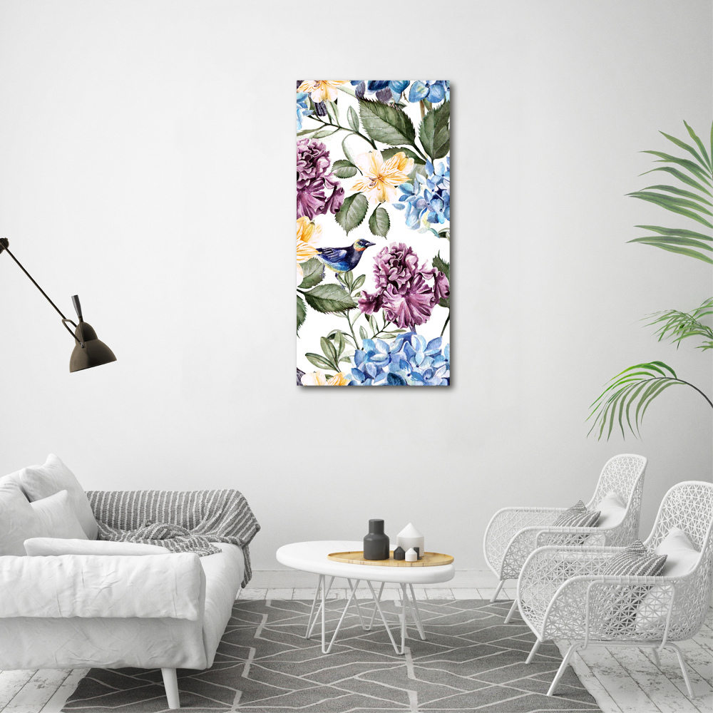 Wall canvas art Flowers and birds