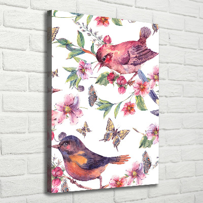 Picture canvas print Birds butterflies flowers