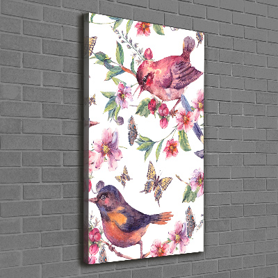 Picture canvas print Birds butterflies flowers