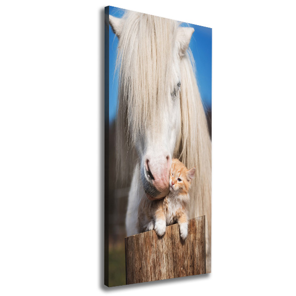 Large canvas wall art White horse with a cat