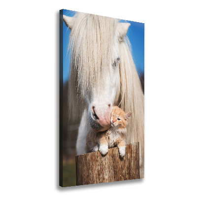 Large canvas wall art White horse with a cat