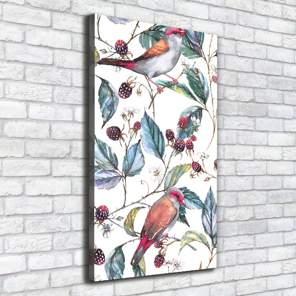 Wall canvas art Birds and blackberries