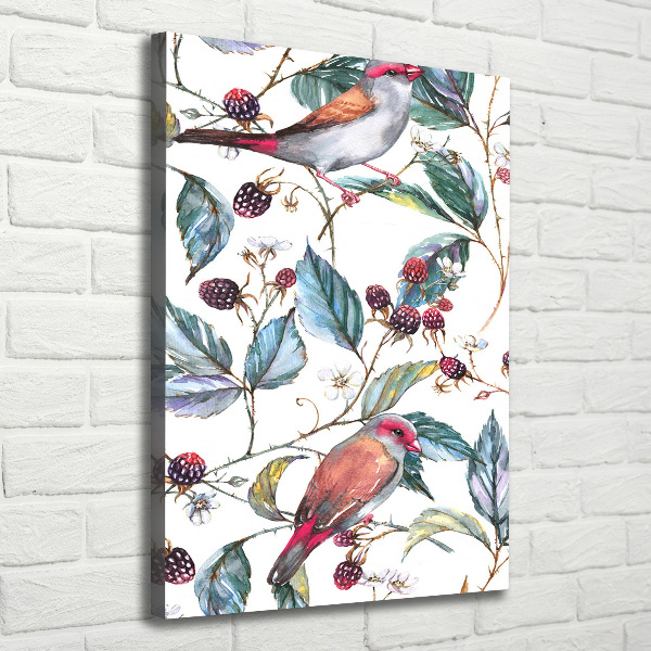 Wall canvas art Birds and blackberries