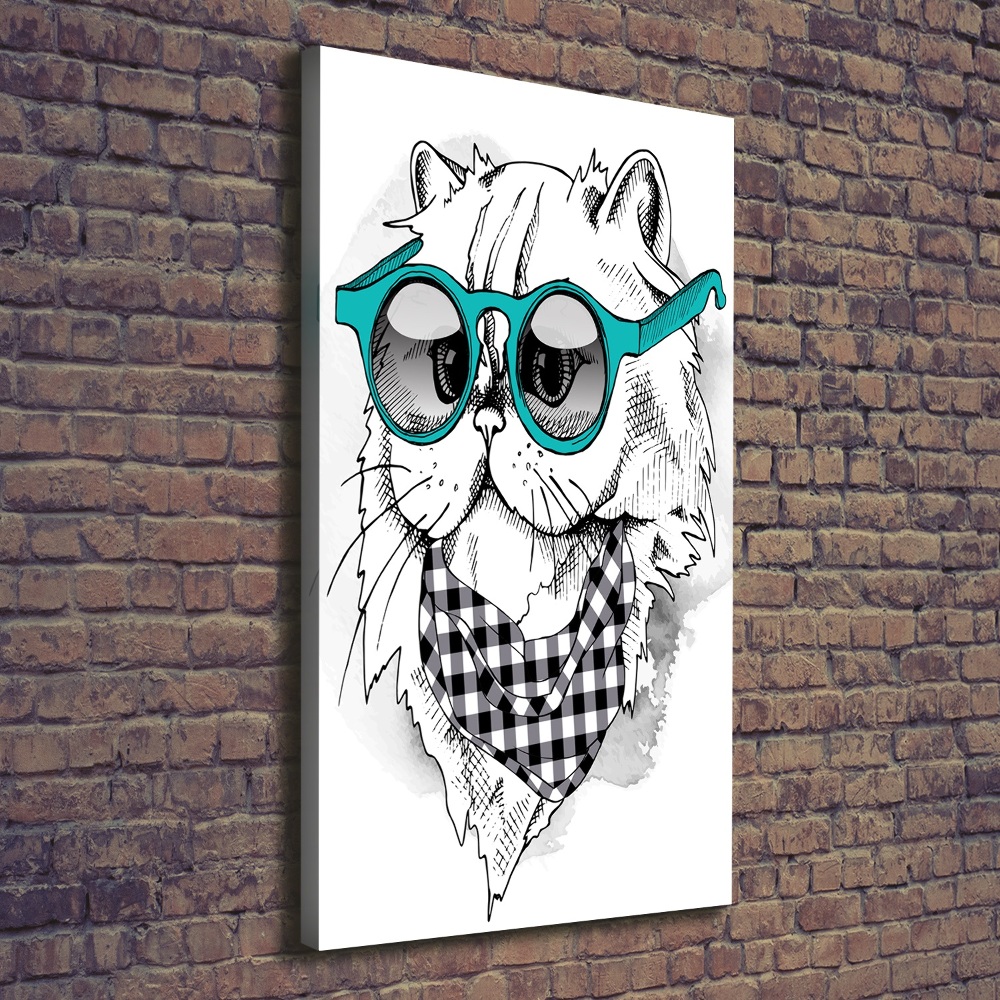 Large canvas wall art Cat with glasses