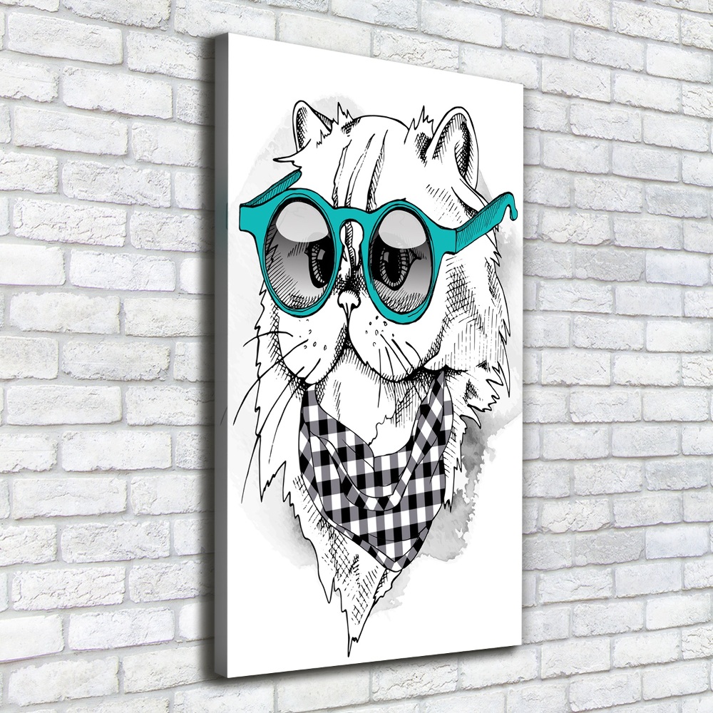 Large canvas wall art Cat with glasses