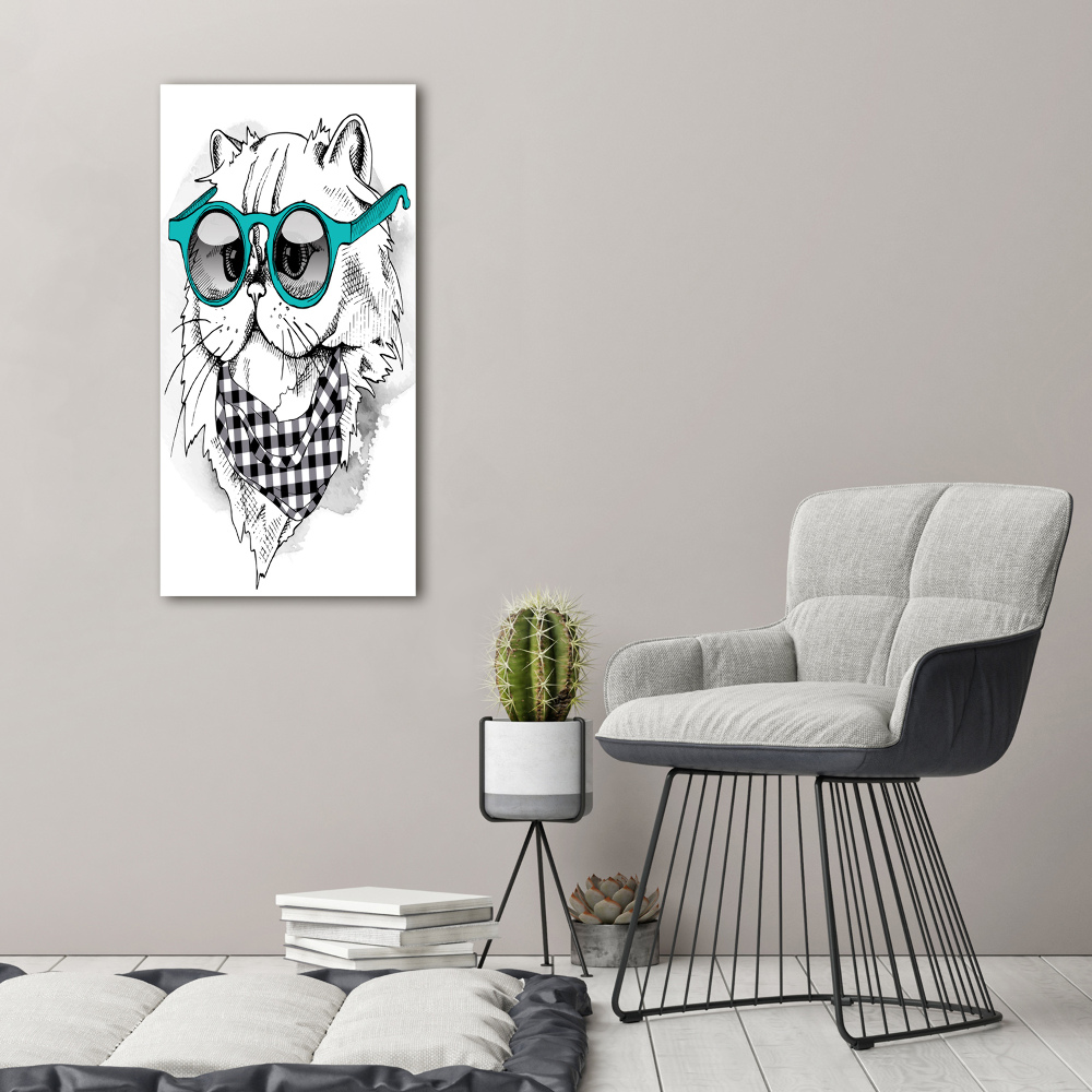 Large canvas wall art Cat with glasses