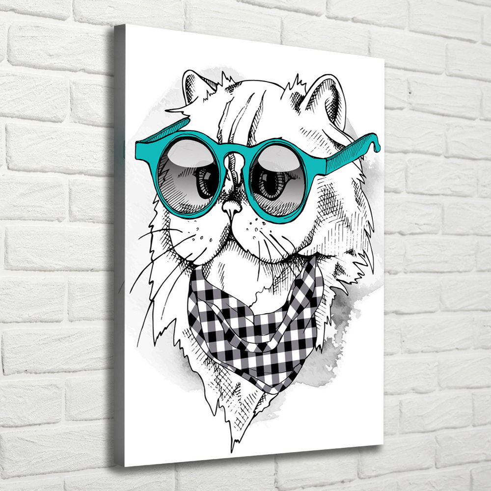 Large canvas wall art Cat with glasses