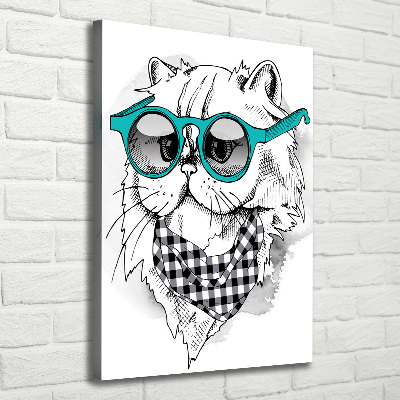 Large canvas wall art Cat with glasses