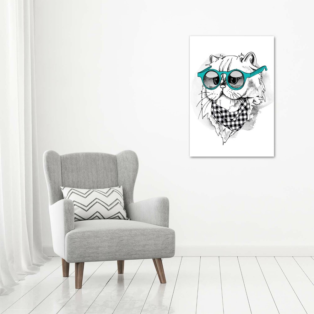 Large canvas wall art Cat with glasses