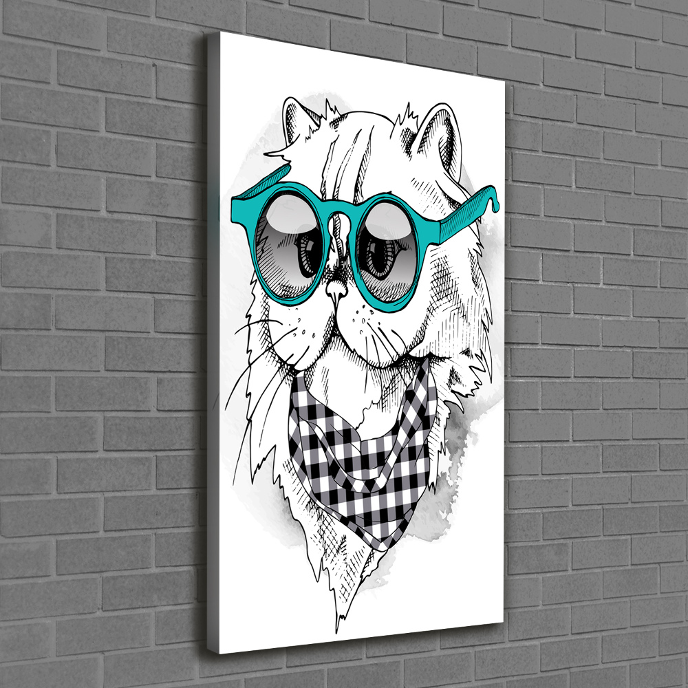 Large canvas wall art Cat with glasses