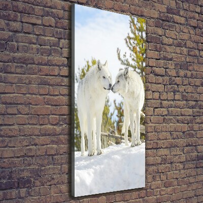 Large canvas wall art Two white wolves