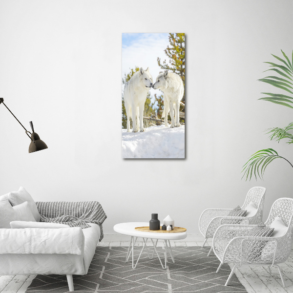 Large canvas wall art Two white wolves